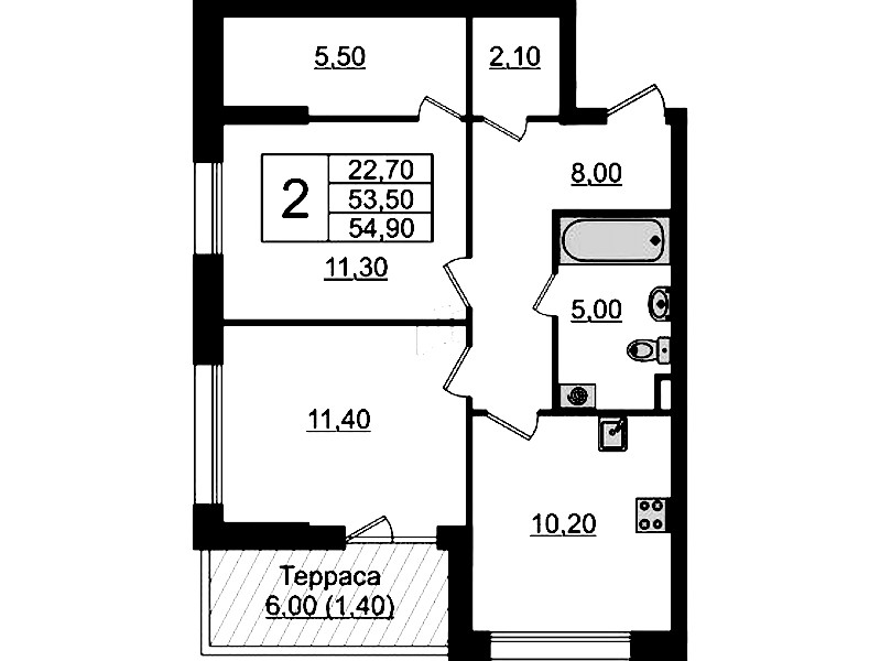 2-комнатная квартира 54.9 м², 1/9 эт., ЖК «А101 Лаголово»